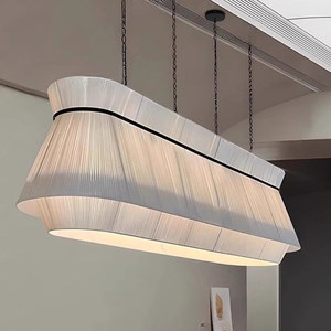 Long Strip Fabric Pendant <b>Light</b> Led Energy Saving Lamp White Six Head Chandelier For <b>Dining</b> Room Coffee Shop Bar Hotel - Product Image 4