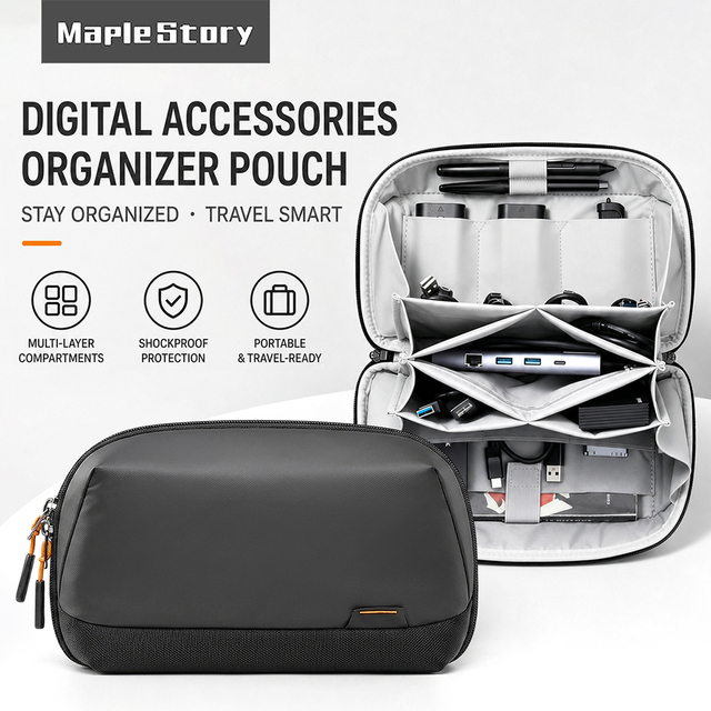 Electronics Tech Organizer Carrying Bag Lightweight Waterproof Polyester Zipper Cable Storage Pouch for Switch/Travel Gadgets