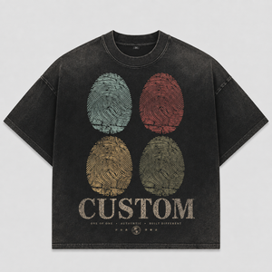 T-shirt graphique à empreintes digitales, noir délavé, en coton épais, coupe ample, style vintage streetwear, personnalisé pour homme - Product Image 1