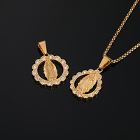 Vente en gros personnalisée ronde classique en acier inoxydable plaqué or 18 carats pendentif catholique vierge pour hommes femmes