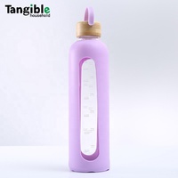 Tumbler en verre minimaliste écologique de 1000 ml, best-seller 2026, avec marqueur de temps, couvercle en bambou et silicone, unisexe