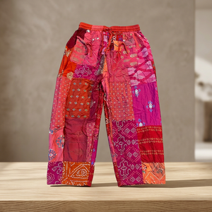 Women's Bohemian Print Rayon Patchwork Mid-Waist Elastic Ruffles Casual Long Lounge <b>Pants</b> Breathable Summer Eco-Friendly - Product Image 3