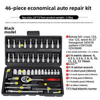 Juego de Herramientas Manuales de Acero al Carbono de 46 Piezas, Juego de Llaves para Reparación Mecánica Automotriz, Juego de Llaves de Tubo para el Hogar