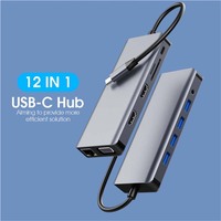 Superventas USB C a 12 en 1 estación de acoplamiento adaptador de ordenador portátil Dual HD 4K30HZ VGA PD lector de tarjetas todo en 1 USB C 3,0 HUB