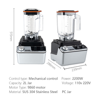 Blender commercial électrique insonorisé 2L 2200W, machine à smoothies, blender robuste pour la cuisine, blender commercial