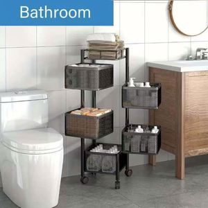 Modern <b>Tall</b> Thin Metal Bedside <b>Cabinet</b> with 4 Wooden Drawers Standing Type Floor Storage for Sundries - Product Image 3