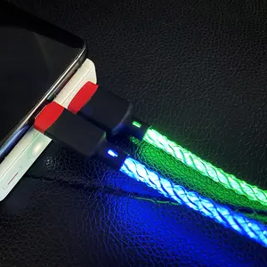 RGB Cahaya Bertahap USB A Ke Tipe C Kabel Charger USB Tipe C Kabel Led Cahaya Bersinar Kabel Mobil 1M untuk Huawei USB C Kabel