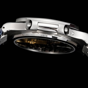Montre automatique carrée pour homme avec lunette sertie de diamants, cadran vertical noir et bleu avec chronographe phase de lune, montre mécanique - Product Image 4