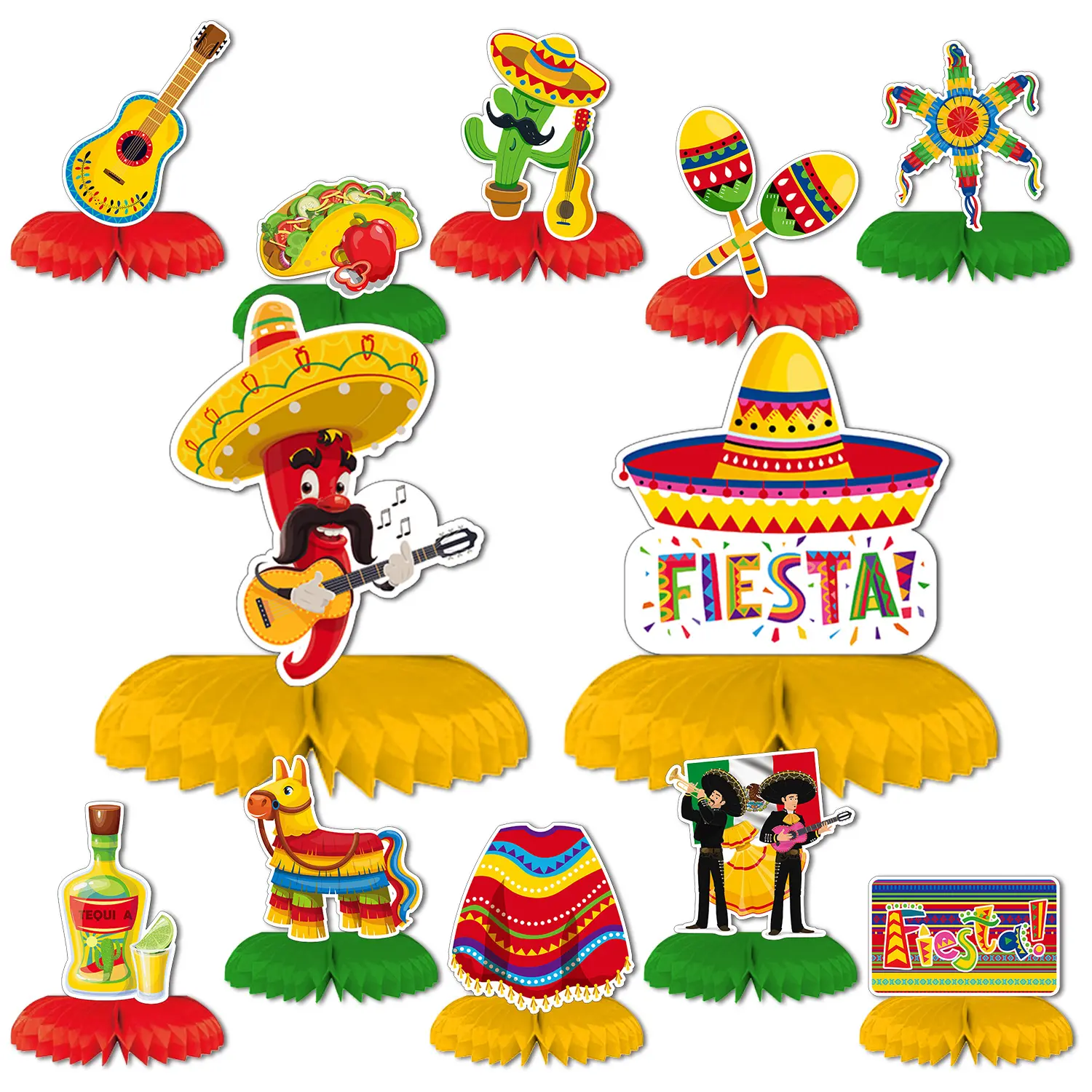 Mexican Decor Fiesta Carnaval Thema Decoratie Items Honingraat Bal Tafeldecoratie Pull Vlag Bril Pop