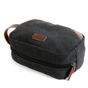 Custom LOGO Adult <b>Mens</b> Black Waxed Canvas Cosmetic Toiletry <b>Bag</b> Custom <b>Washed</b> Canvas Travel Toiletry <b>Bag</b> for <b>Men</b> - Product Image 2