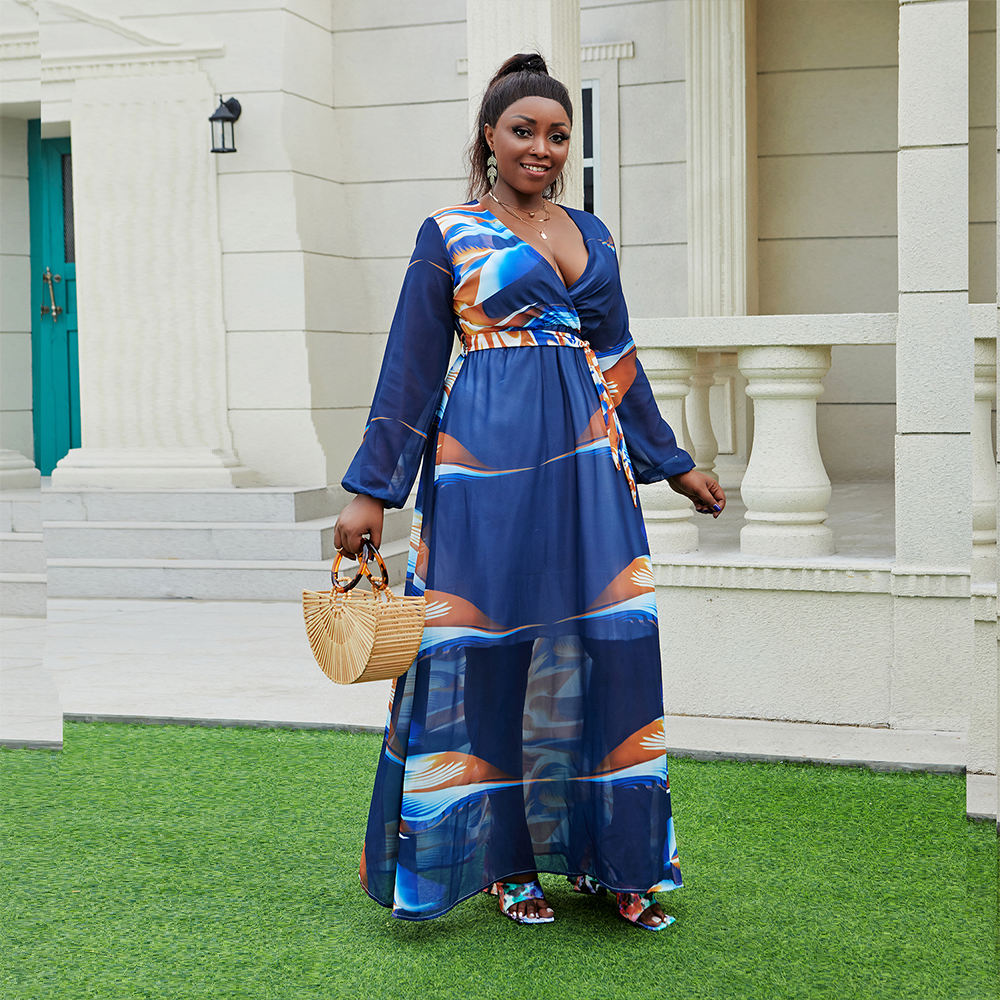 Vestido Longo Estampado Vestido Azul E Rosa Adulto Vestido Longo