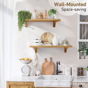 Solid Wood <b>Wall</b> <b>Shelf</b> 2 Tier Rectangle Durable <b>Wall</b> <b>Mounted</b> Living Room Storage Rack - Product Image 2