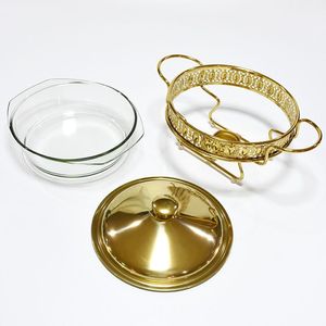 QY 2L Plato de Vidrio Festoneado para Calentar Alimentos, con Marco Dorado Decorativo, Mini Buffet, para Hogar, Bodas, Hoteles, Equipo de Catering - Product Image 4