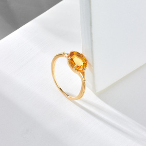 Bijou แหวนหมั้นแต่งงานวินเทจสำหรับผู้หญิงแหวนพลอยซิทรีนธรรมชาติ925เครื่องประดับชุบ<span class=keywords><strong>ทอง</strong></span>เงินสเตอร์ลิง - Product Image 2