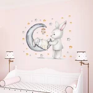 Motherly Love Good Night Bunny Wall Stickers for Kids Baby Room Nursery Decorative Wall Decal