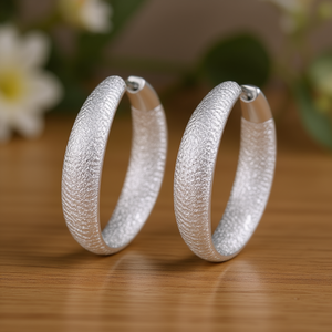 Orecchini a Cerchio E4170 in Oro Bianco, Gioielli Classici da Donna in Lega, Diametro 30mm - Product Image 2