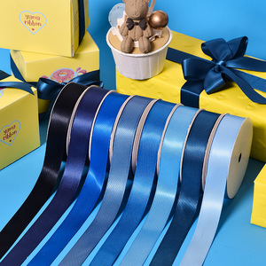 Cinta de satén de 19mm al por mayor, cinta de poliéster de tela azul profundo para envolver regalos - Product Image 2