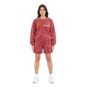Ensemble 2 pièces tie-dye pour femme : sweat-shirt col rond et short décontracté coupe ample avec imprimé lettres en strass délavé à l'acide – Collection Printemps-Été - Product Image 1