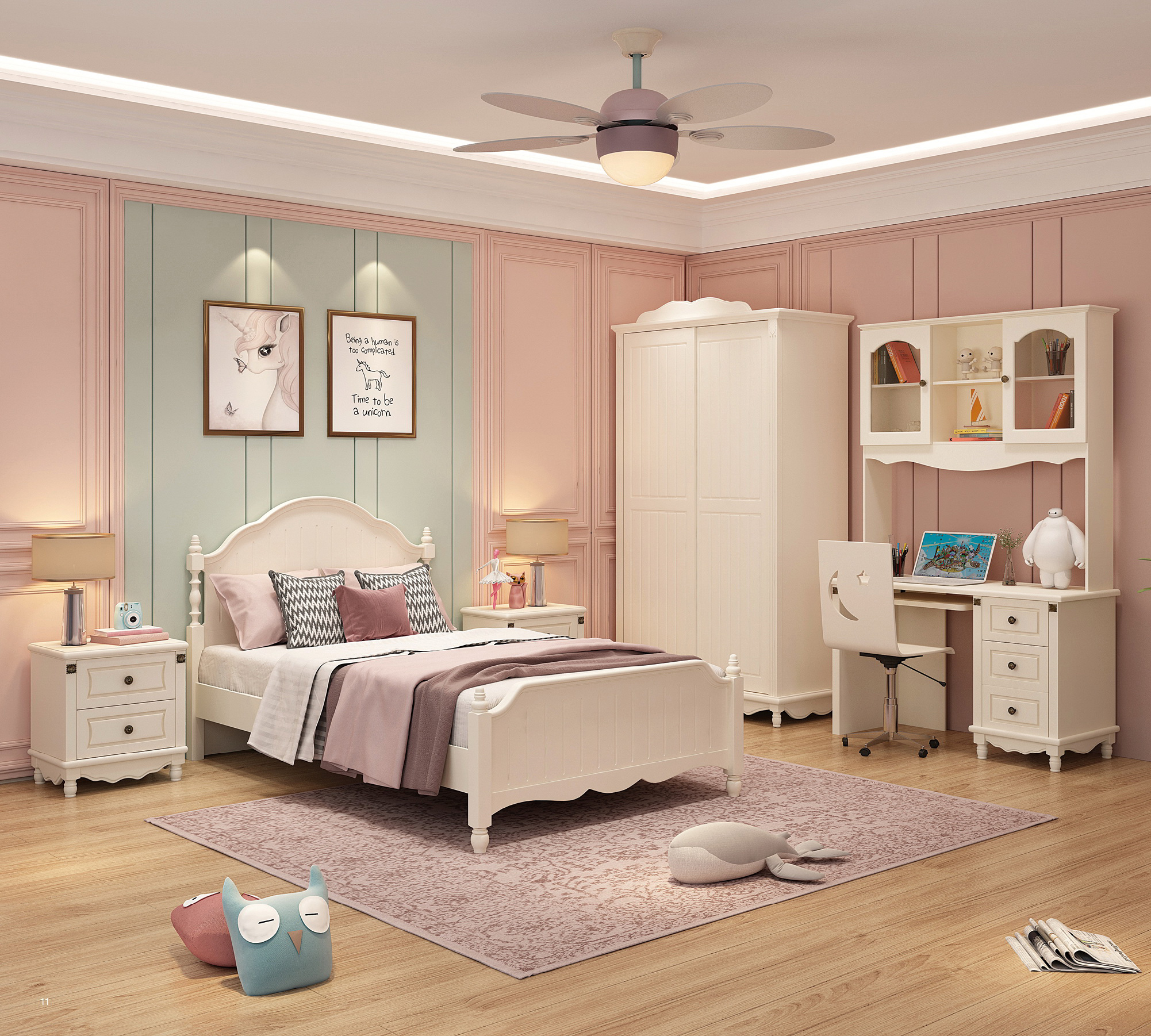 子供部屋家具セットスチールフレームフットプリンセスダブル