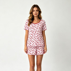 Women's Knitted Summer Soft Eco-Friendly Bamboo <b>Pajama</b> Set Short Sleeve Home <b>Suit</b> Lounge Nightwear - Product Image 1