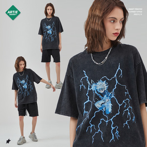 ARTIE Vêtements pour hommes③ Anime Hunter x Hunter Impression numérique Rétro Déchiré T-shirt à manches courtes Lâche Old High Street T - Product Image 3
