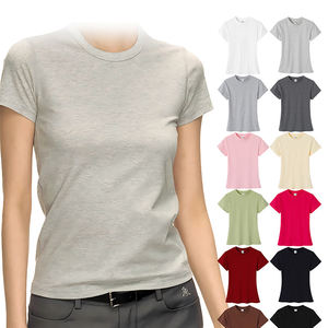 T-shirt à manches courtes en coton 230g pour femme, col rond, coupe ajustée, taille cintrée, imprimé personnalisable, élégant, pour l'été - Product Image 1