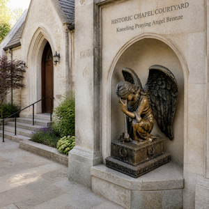 Statua in Bronzo dell'Angelo del Dolore in Posizione Inginocchiata con Tono Ottone <span class=keywords><strong>e</strong></span> Piedistallo Decorativo per Cimiteri, Cortili <span class=keywords><strong>e</strong></span> Spazi Religiosi - Product Image 2