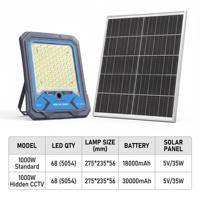 Lampe solaire de rue 1000W IP65 avec caméra CCTV cachée, WiFi, éclairage extérieur, projecteur LED, détecteur de mouvement PIR, télécommande, jardin, route