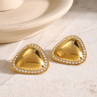 Boucles d'oreilles tendance et personnalisées en acier inoxydable plaqué or, avec zircon incrusté en forme de triangle dodu, style célébrité d'Internet