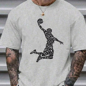 Camiseta informal de manga corta con cuello redondo y estampado de letras y baloncesto para hombre, la fábrica de ropa puede personalizarla.F10 - Product Image 1
