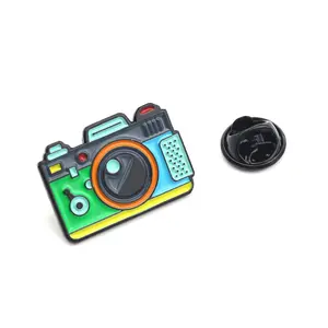 Cheap price in stock metal craft multiple colors cute camera design optional brooch soft enamel pin for promotion