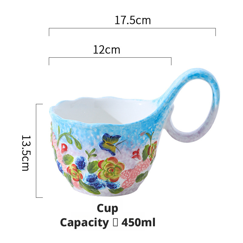 blue Butterfly love flower-qu handle cup