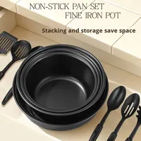 Ensemble de 13 ustensiles de cuisine en fonte avec couvercles en verre, compatible induction, poêle antiadhésive, marmite, casserole, design moderne