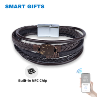 Bracelet NFC en coquille de noix de coco avec chaîne en cuir et boucle magnétique, cadeau NFC, cadeaux RFID, étiquette de contrôle d'accès, bracelet intelligent sans application, OEM/ODM