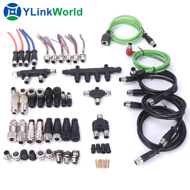 Industrial Ip68 M5 M8 M9 M12 M16 M23 Waterproof Male Female Plug 3 4 5 6 8 12 Pin Cable Wire Circular Waterproof M12 Connector