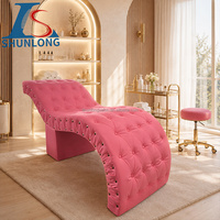 Table de massage ergonomique en forme de S pour cils, en cuir rose avec boucle en cristal, couleur personnalisable pour salon de beauté