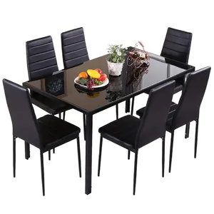 Ucuz 6 sandalye Er yemek odası masa seti Modern klasik 8 kişilik lüks cam yemek masası seti
