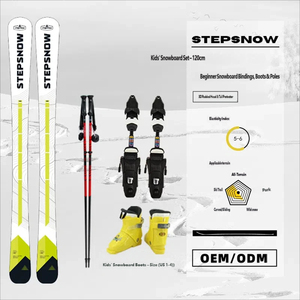 Ensemble de ski en bois 2026 pour jeunes, skis alpins avec fixations, chaussures de ski flexibles et légères et bâtons 120 cm - Product Image 1