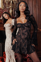 Robe décontractée élégante à motif floral caractéristique antistatique col carré manches longues maille dentelle taille naturelle pour les fêtes d'été