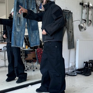 <span class=keywords><strong>Jeans</strong></span> Vintage Americani Stile Retrò NFJapanese in Denim Grezzo Nero Puro, Gamba Larga, Vestibilità Comoda, Taglio Curvo, 15 oz - Product Image 2