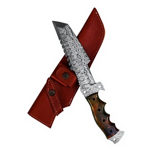 Cuchillo de Caza Hecho a Mano de Acero de Damasco con Mango de Micarta, Ligero, Borde Parcialmente Serrado, Multifuncional para Camping y Actividades al Aire Libre - Product Image 1