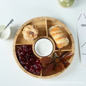 Wooden Round <b>Tray</b> Multi Compartment <b>Snack</b> Dish Solid Wood Fruit Platter Residential Use - Product Image 3