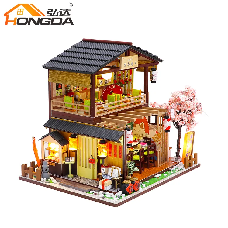 Hongda Nhật Bản phong cách DIY Dollhouse Miniature kit mini đồ nội thất bán buôn bằng gỗ Dollhouse Bộ dụng cụ gỗ đồ nội thất handmade