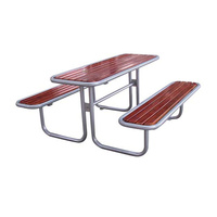 Table de pique-nique rectangulaire en bois commerciale pour l'extérieur, ensemble de meubles de jardin, aire de jeux extérieure, patio, banc de table à manger pour café
