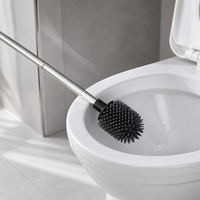 Brosse de toilette avec support mural en acier inoxydable, design rabattable anti-éclaboussures, tête en silicone, ensemble de nettoyage pour salle de bain