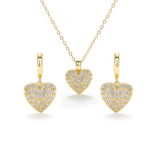 Set di Collana e Orecchini a Cuore per Donne, in Rame, Classico, Regalo per Matrimoni e Fidanzamenti, Gioielli Scintillanti e Alla Moda - Product Image 2