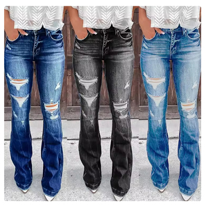 Bdbh Ladies Jeans Pants Ropa De Mujer <strong>Women</strong> Skinny Ripped Denim Jeans <strong>Bootleg</strong> <strong>Trousers</strong> - Product Image 3