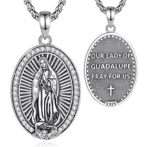 Changda 925 Sterling Silver Bijoux De Mariage Pour Hommes Diamant Vierge De Guadalupe Collier Notre Dame <span class=keywords><strong>La</strong></span> Virgen Mary Protection - Product Image 4