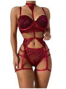 IStapromo Gifts Ensemble de lingerie d'été sexy taille mi-haute 2 pièces pour femme, soutien-gorge et culotte en dentelle florale brodée, tenue de nuit intime - Product Image 2
