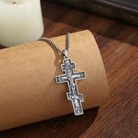 Pendentif Croix Orthodoxe Orientale Merryshine en Laiton Plaqué Argent, Médaille Amulette Religieuse Protectrice, Collier Crucifix Jésus
